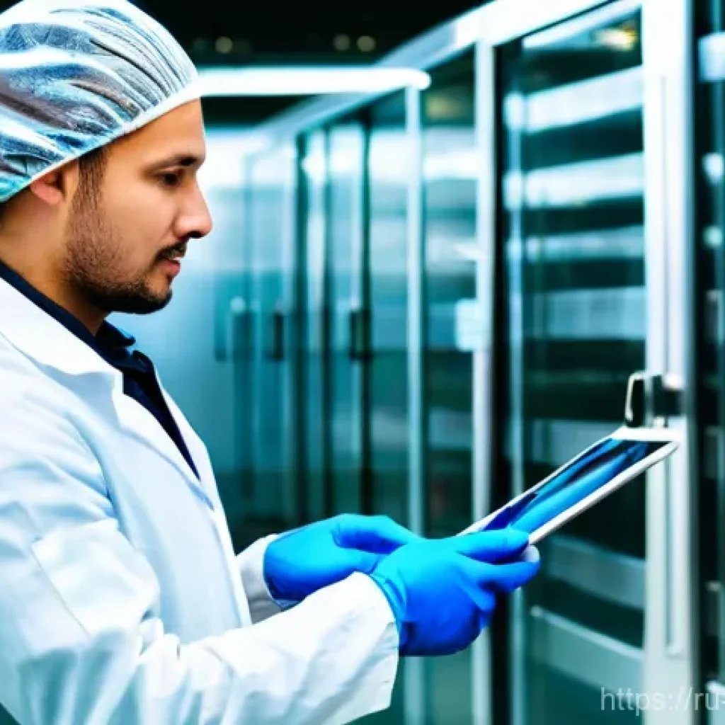 식품위생 분야 해외 취업 기회 - **Prompt:** A highly skilled food hygiene specialist, a Caucasian man in his late 30s, wearing a cri...