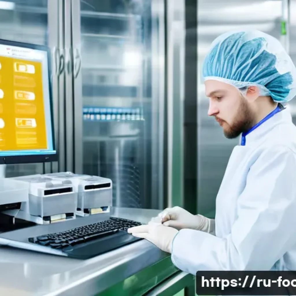 식품위생 취업에 유리한 경력 쌓기 - A modern food hygiene laboratory scene inside a Russian dairy factory, showing a young professional ...