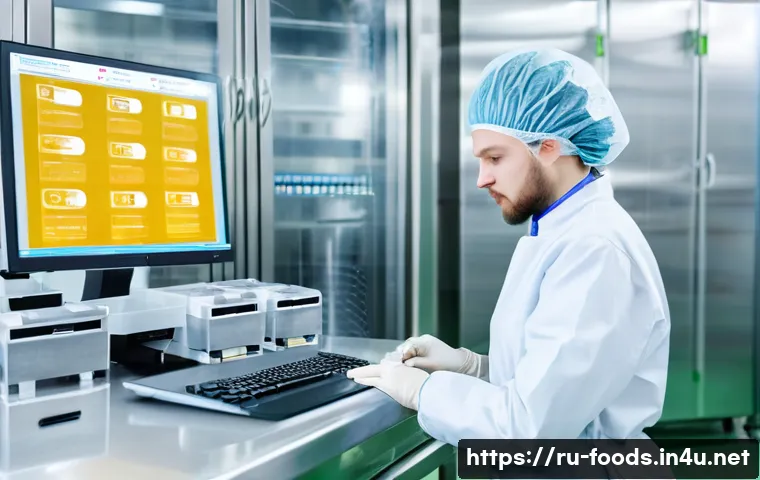 식품위생 취업에 유리한 경력 쌓기 - A modern food hygiene laboratory scene inside a Russian dairy factory, showing a young professional ...